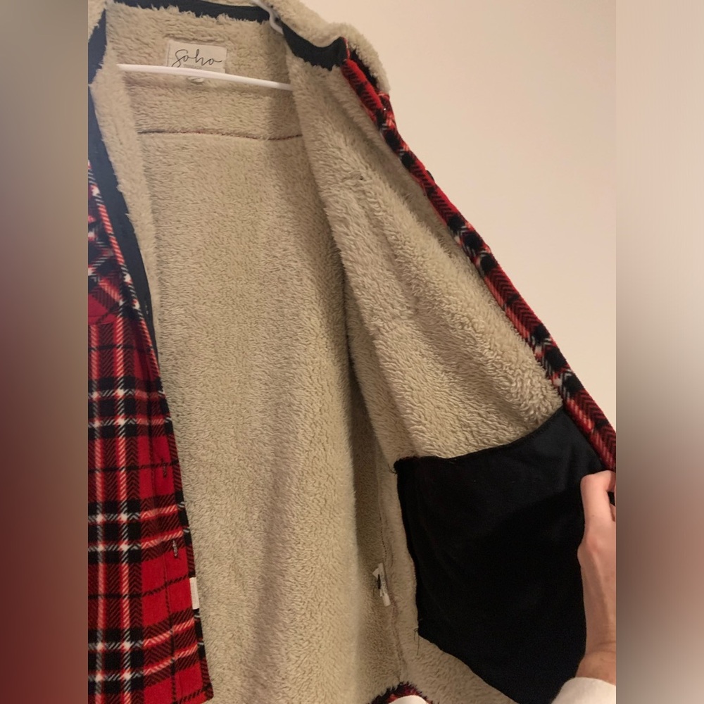 Soho Threads Red Sherpa Lined Flannel Shacket Xxl - image 8